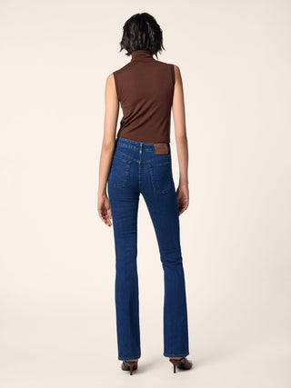 Vivian Bootcut 5 Pocket Jeans in Dark Blue Power Stretch Denim in Regenerated Cotton and Lyocell with Rinse Wash 4