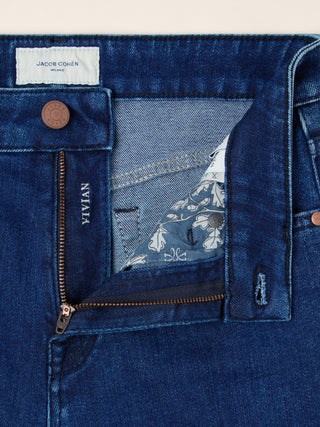 Vivian Bootcut 5 Pocket Jeans in Dark Blue Power Stretch Denim in Regenerated Cotton and Lyocell with Rinse Wash 5