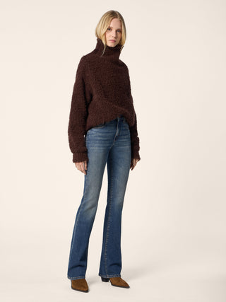 Vivian Bootcut 5 Pocket Jeans in Medium Blue Cotton and Lyocell Comfort Denim with Vintage Wash 3