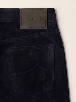 Pantaloni 5 tasche Vivian bootcut in suede leggero blu 2