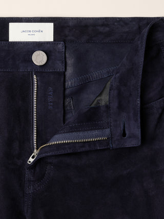 Pantaloni 5 tasche Vivian bootcut in suede leggero blu 5