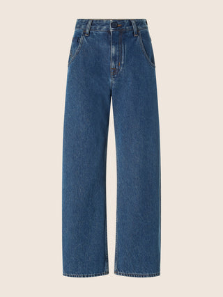 Jeans 5 tasche Lila barrel in denim di cotone blu scuro lavaggio stone