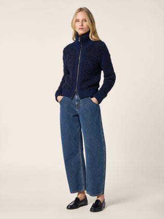 Jeans 5 tasche Lila barrel in denim di cotone blu scuro lavaggio stone 3