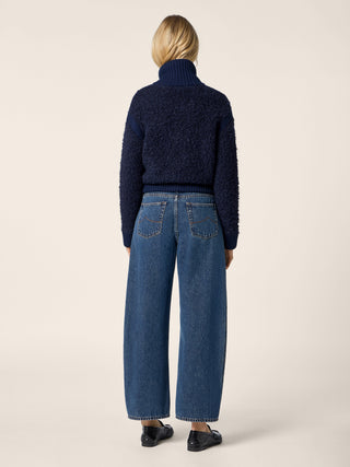 Jeans 5 tasche Lila barrel in denim di cotone blu scuro lavaggio stone 4