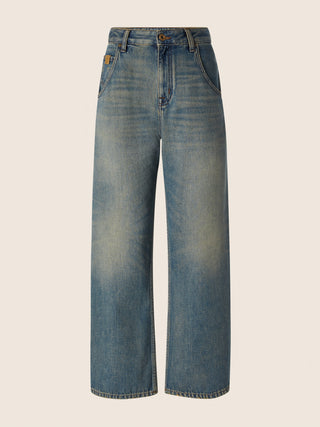 Jean 5 poches Lila coupe barrel en denim de coton bleu moyen délavé vintage 1