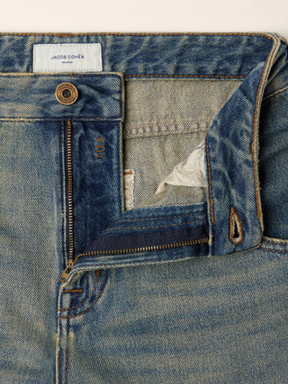 Jean 5 poches Lila coupe barrel en denim de coton bleu moyen délavé vintage 6