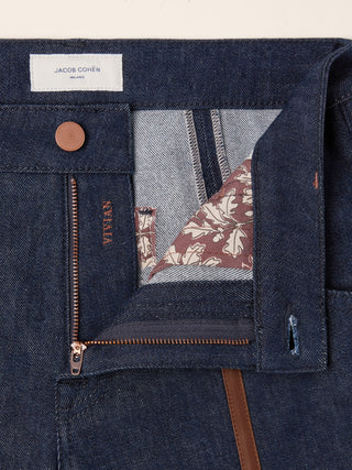 Vivian Bootcut 5 Pocket Jeans in Dark Blue Cotton and Lyocell Comfort Denim with Rinse Wash and Nappa Leather Trims 5
