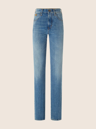 5-Pocket-Jeans Cara Straight Fit aus Super Stretch Denim mit hellblauer Vintage-Waschung