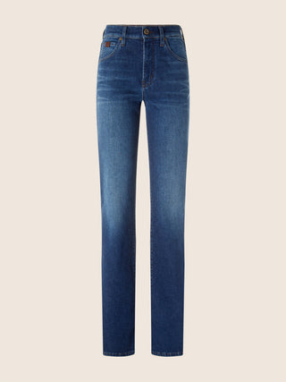 Jean 5 poches Cara coupe straight en denim spécial confort bleu foncé délavé vintage