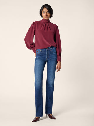 Jean 5 poches Cara coupe straight en denim spécial confort bleu foncé délavé vintage 3