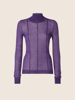Halbtransparenter Rollkragenpullover aus violetter Wolle 1