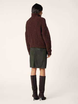 Pullover mit hohem Kragen in braunem Bouclé-Gewebe aus Alpakagemisch mit Wolldetails 3