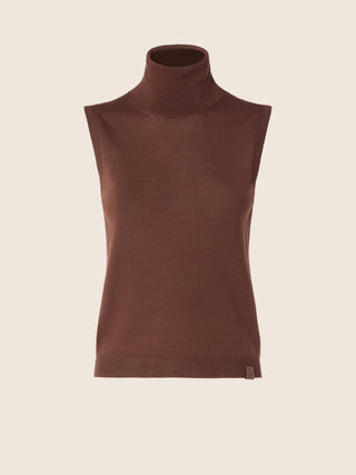 Sleeveless Turtleneck Top in Brown Wool 1