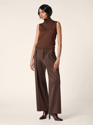 Sleeveless Turtleneck Top in Brown Wool 2