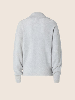 Strickjacke aus Kaschmir mit englischem Rippenmuster in meliertem Hellgrau 3