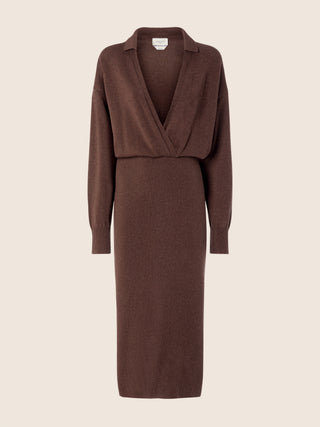 Tea-Length Dress in Brown Plain Stitch Cashmere 1