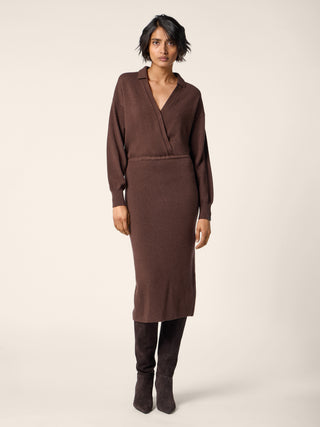 Tea-Length Dress in Brown Plain Stitch Cashmere 2