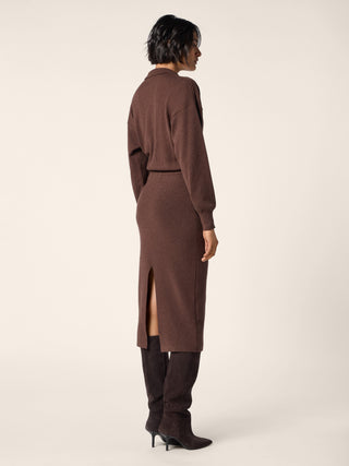 Tea-Length Dress in Brown Plain Stitch Cashmere 3