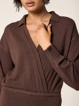 Tea-Length Dress in Brown Plain Stitch Cashmere 4
