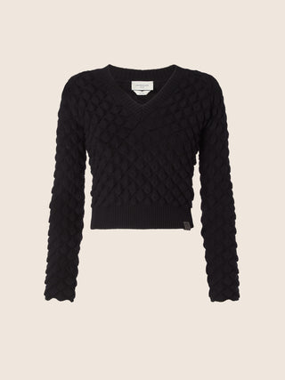 V-Neck Sweater in Black Wool, Viscose and Nylon 1