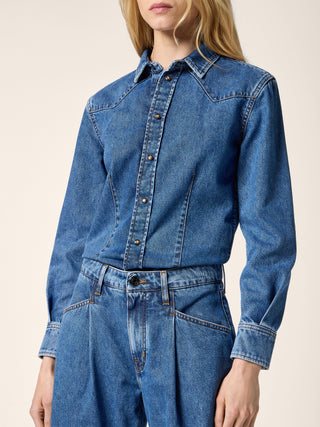 Jumpsuit in Medium Blue Denim with Stone Wash 4
