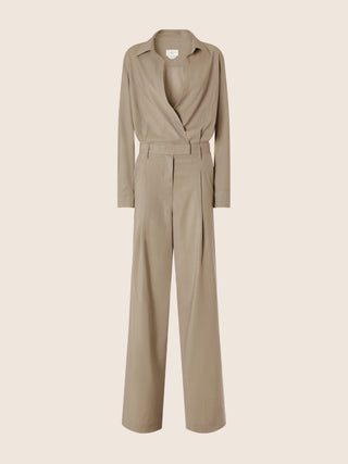 Jumpsuit in Camel Brown Lightweight Wool-Cashmere Canvas 1