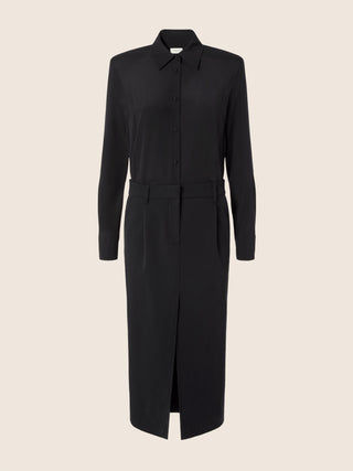 Tea-Length Dress in Black Silk Crêpe de Chine and Wool Satin 1