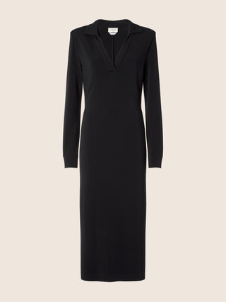 Polo-Neck Dress in Black Matte Stretch Viscose Jersey 1