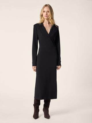 Polo-Neck Dress in Black Matte Stretch Viscose Jersey 2