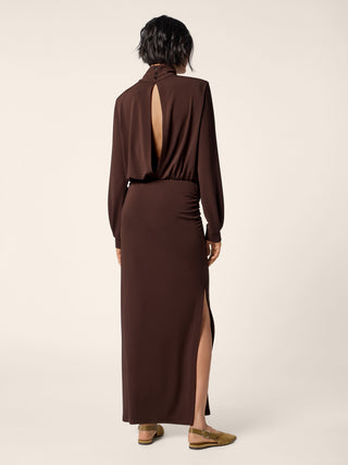 Maxi Dress in Brown Matte Stretch Viscose Jersey 3