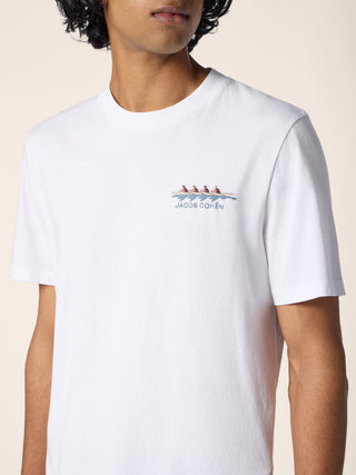 T-shirt in White Cotton Jersey with Embroidery 4