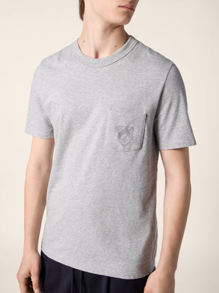 T-shirt in Grey Melange Cotton Jersey with Pocket 4