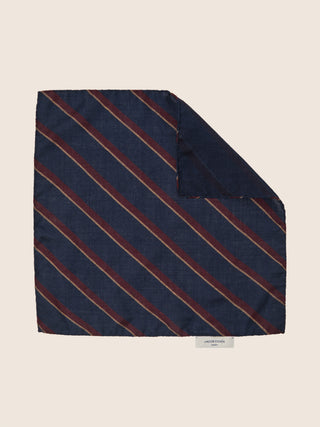Pocket Square in Blue, Burgundy and Yellow Regimental Print Wool and Silk
