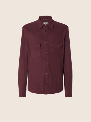 Western Shirt in Burgundy Cotton and Silk Piquet Jersey 1