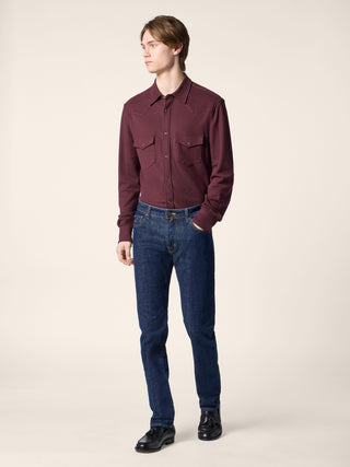 Western Shirt in Burgundy Cotton and Silk Piquet Jersey 2