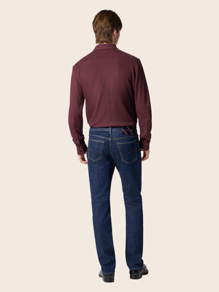 Western Shirt in Burgundy Cotton and Silk Piquet Jersey 3