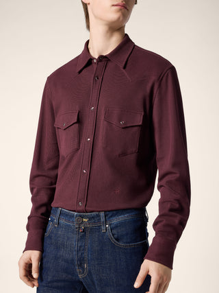 Western Shirt in Burgundy Cotton and Silk Piquet Jersey 4
