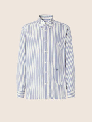 Shirt in Light Blue and White Striped Technical Wool Gabardine 1