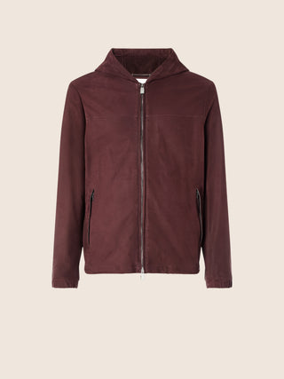 Hooded Jacket in Burgundy Ultra-Light Nubuck Leather 1