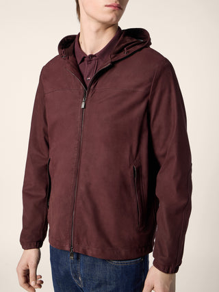 Hooded Jacket in Burgundy Ultra-Light Nubuck Leather 4