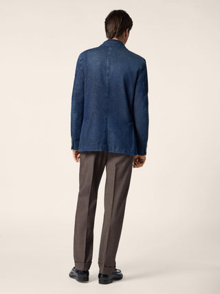 Double-Breasted Blazer in Dark Blue Light Cotton Denim with Stone Wash 3
