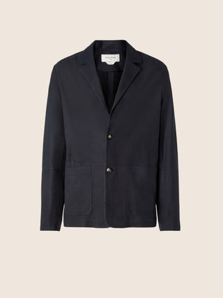 Single-Breasted Blazer in Dark Blue Ultra-Thin Nubuck Leather 1