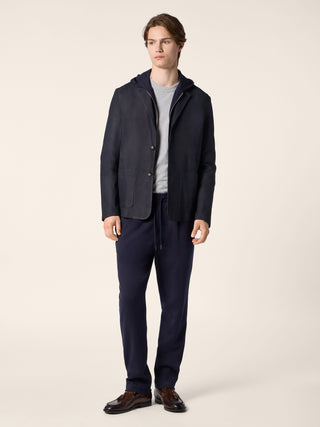 Single-Breasted Blazer in Dark Blue Ultra-Thin Nubuck Leather 2