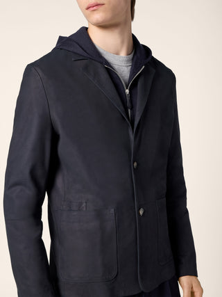 Single-Breasted Blazer in Dark Blue Ultra-Thin Nubuck Leather 4