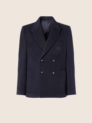 Double-Breasted Peacoat in Night Blue Wool and Cashmere Cloth 1
