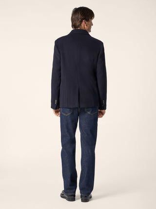 Double-Breasted Peacoat in Night Blue Wool and Cashmere Cloth 3