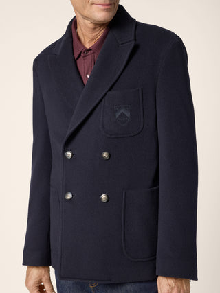 Double-Breasted Peacoat in Night Blue Wool and Cashmere Cloth 4