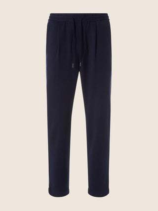 Pantalones chinos Daniel corte carrot en punto de algodón, cachemira y seda azul y burdeos 1