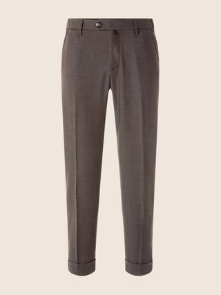 Jannik Regular-Slim Chino Pants in Brown Melange Wool Twill 1