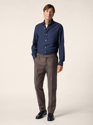Jannik Regular-Slim Chino Pants in Brown Melange Wool Twill 2